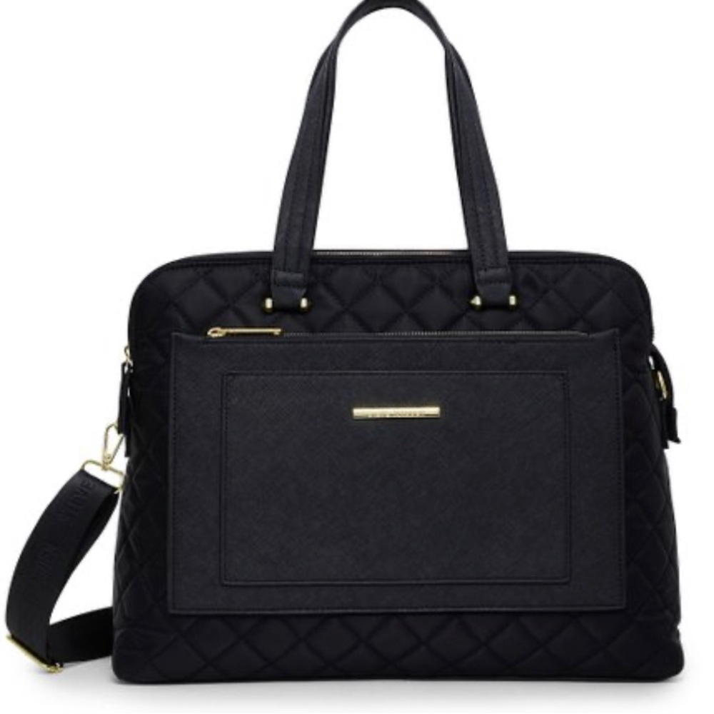 Steve Madden Black & Gold Quilted Space Satchel/Laptop Bag - NWT